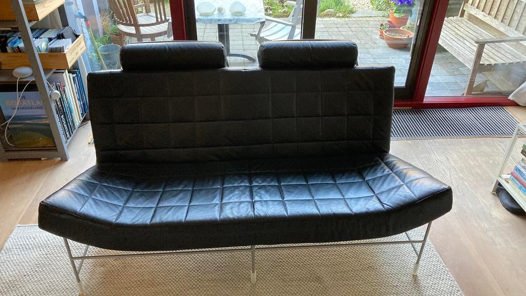 Leolux Volare tweezitsbank zwart wapitileder, Ophalen, Gebruikt, 150 tot 200 cm, Tweepersoons