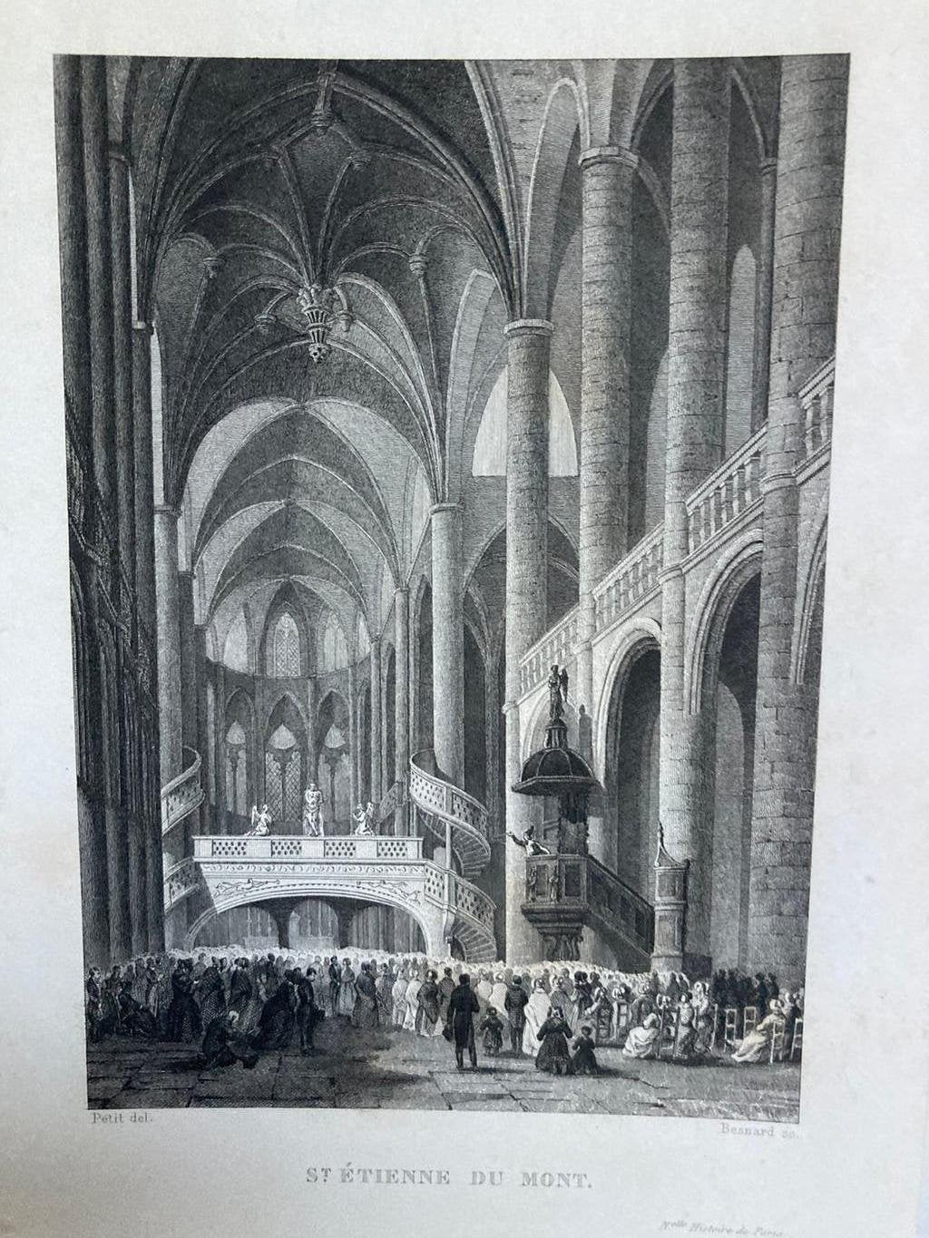 Saint Etienne-Du-Mont, Paris. Gravure. Afm. beeld 14x10cm., Origineel, 1800 - 1899, Religie, Ophalen of Verzenden