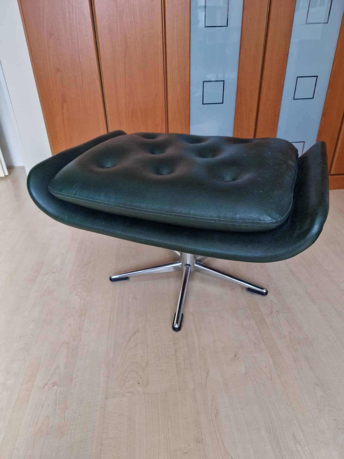 Vintage Groene Voetenbank - Comfortabel en Stijlvol, Ophalen, Minder dan 50 cm, Gebruikt, Vierkant
