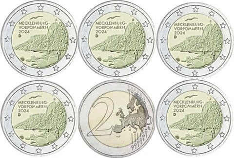 5x 2 Euro Duitsland 2024 - ADFGJ - Meckelenburg Vorpommern, Ophalen of Verzenden, Duitsland, 2 euro, Setje