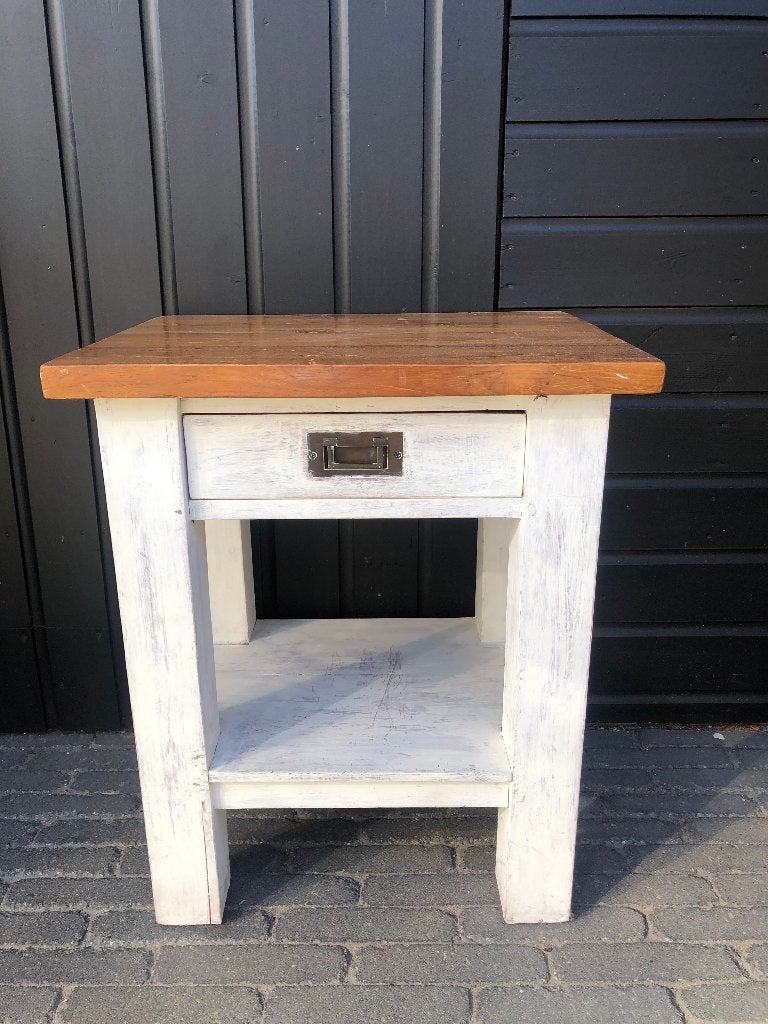 Teak houten Bijzettafel, Ophalen, Minder dan 55 cm, Gebruikt, Vierkant