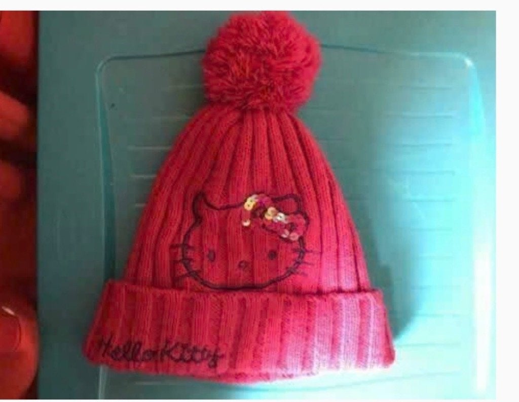 Roze muts met hello kitty in maat 104/110, Ophalen, Gebruikt, Meisje, 104 of kleiner