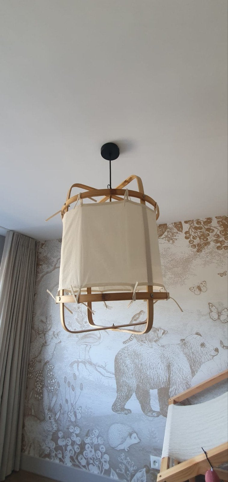 Linnen Hanglamp hout en stof, Ophalen, Hout