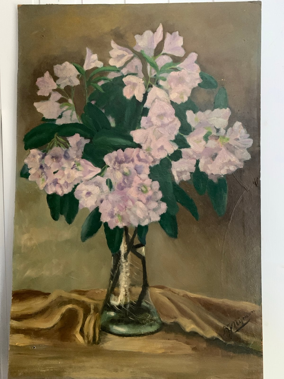 Vintage olieverfschilderij: Bloemen in vaas, Antiek en Kunst, Bloemen, Doek, Realistisch, Ophalen of Verzenden
