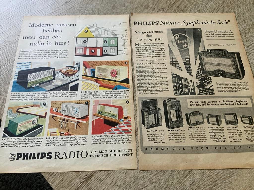 Oude advertentie’s Philips Radio's: Klassieke modellen., Ophalen of Verzenden, Zo goed als nieuw