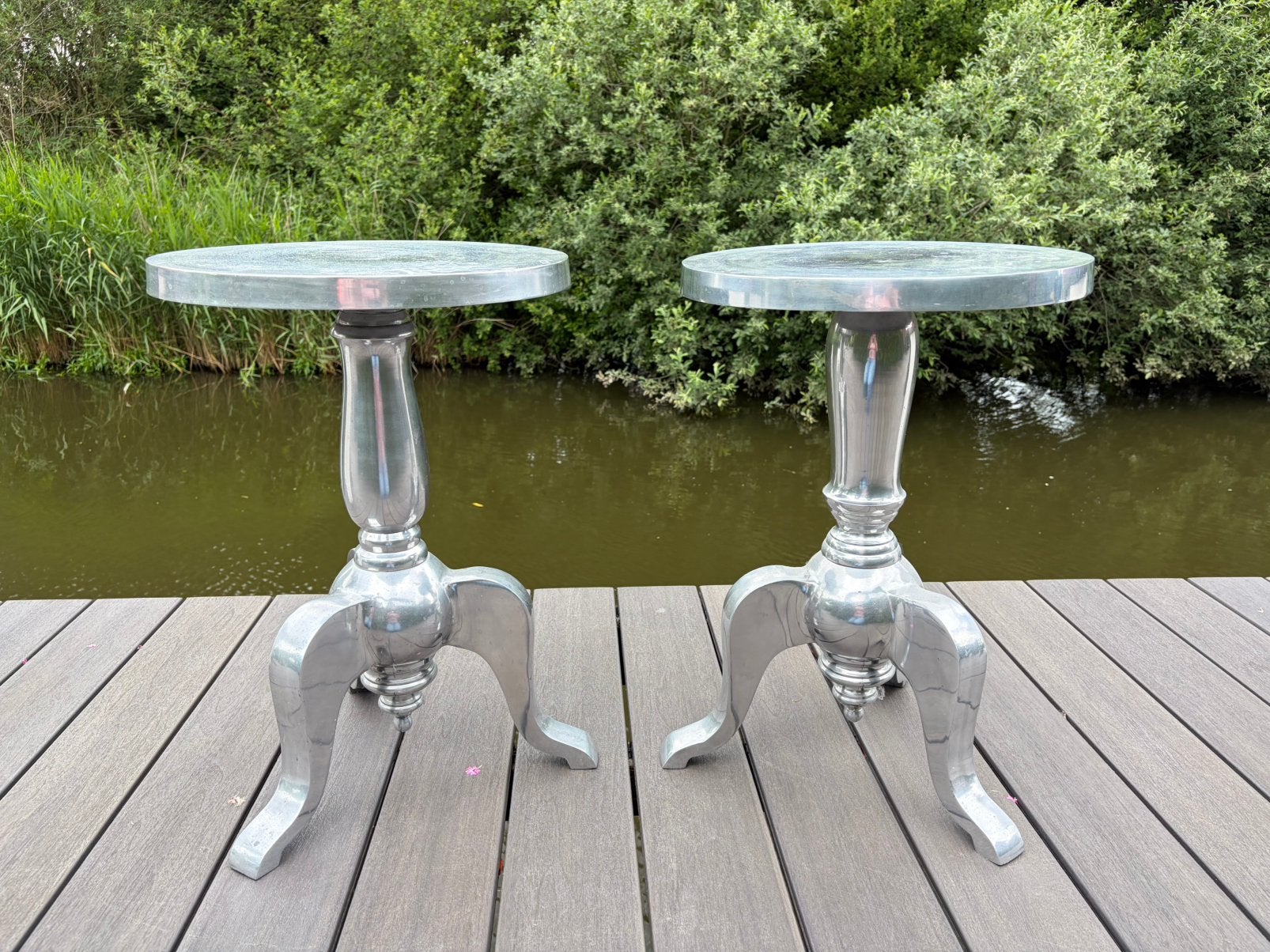 2 mooie zware bijzettafels, Huis en Inrichting, Tafels | Bijzettafels, Minder dan 55 cm, Gebruikt, Rond, Ophalen