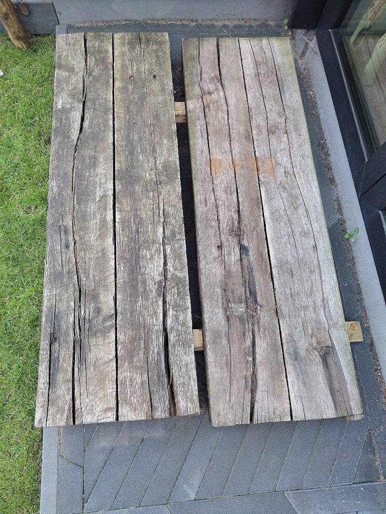 Oude hardhouten balken, bielzen (LxBxH) 160 x 50 x 11 cm, Ophalen, Gebruikt, Hardhout, Minder dan 180 cm