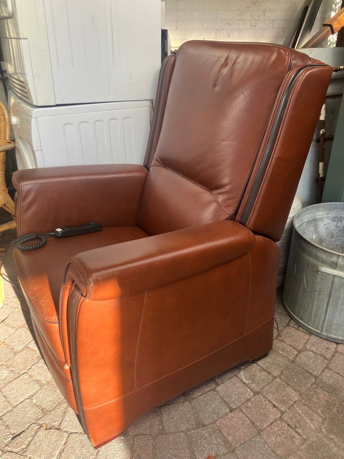 Leren Relaxfauteuil - Bruin, Ophalen, Gebruikt, Leer, 75 tot 100 cm