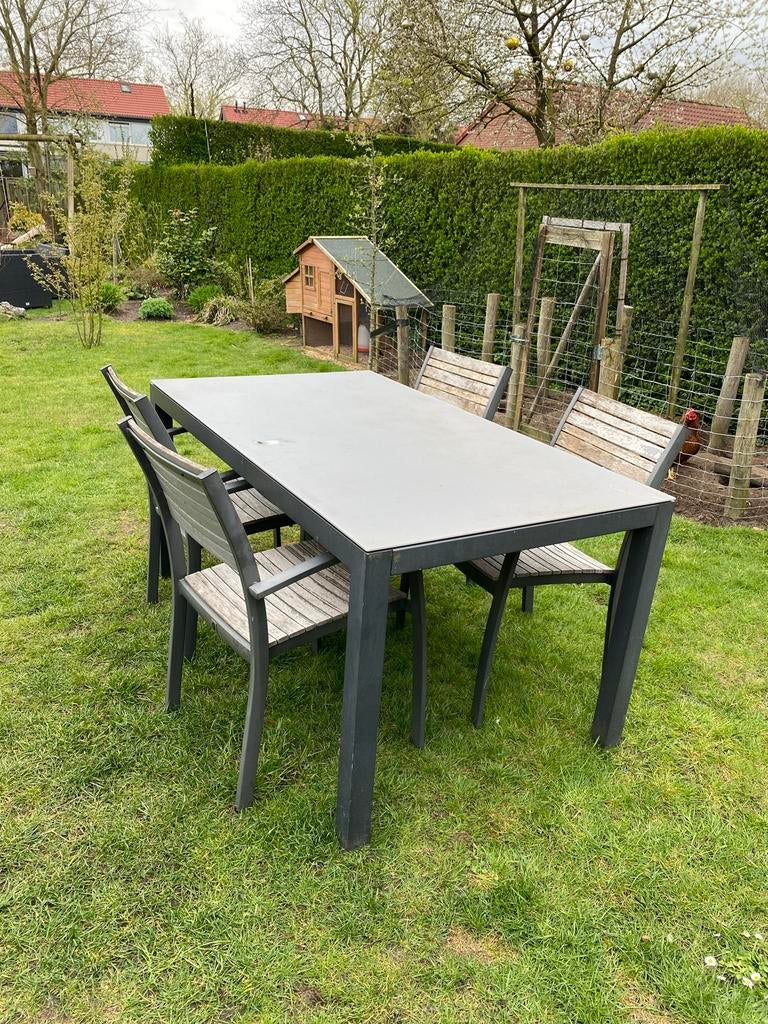 Tuinset met 4 stoelen en tafel, Tuin en Terras, Ophalen, 4 zitplaatsen, Gebruikt, Eettafel