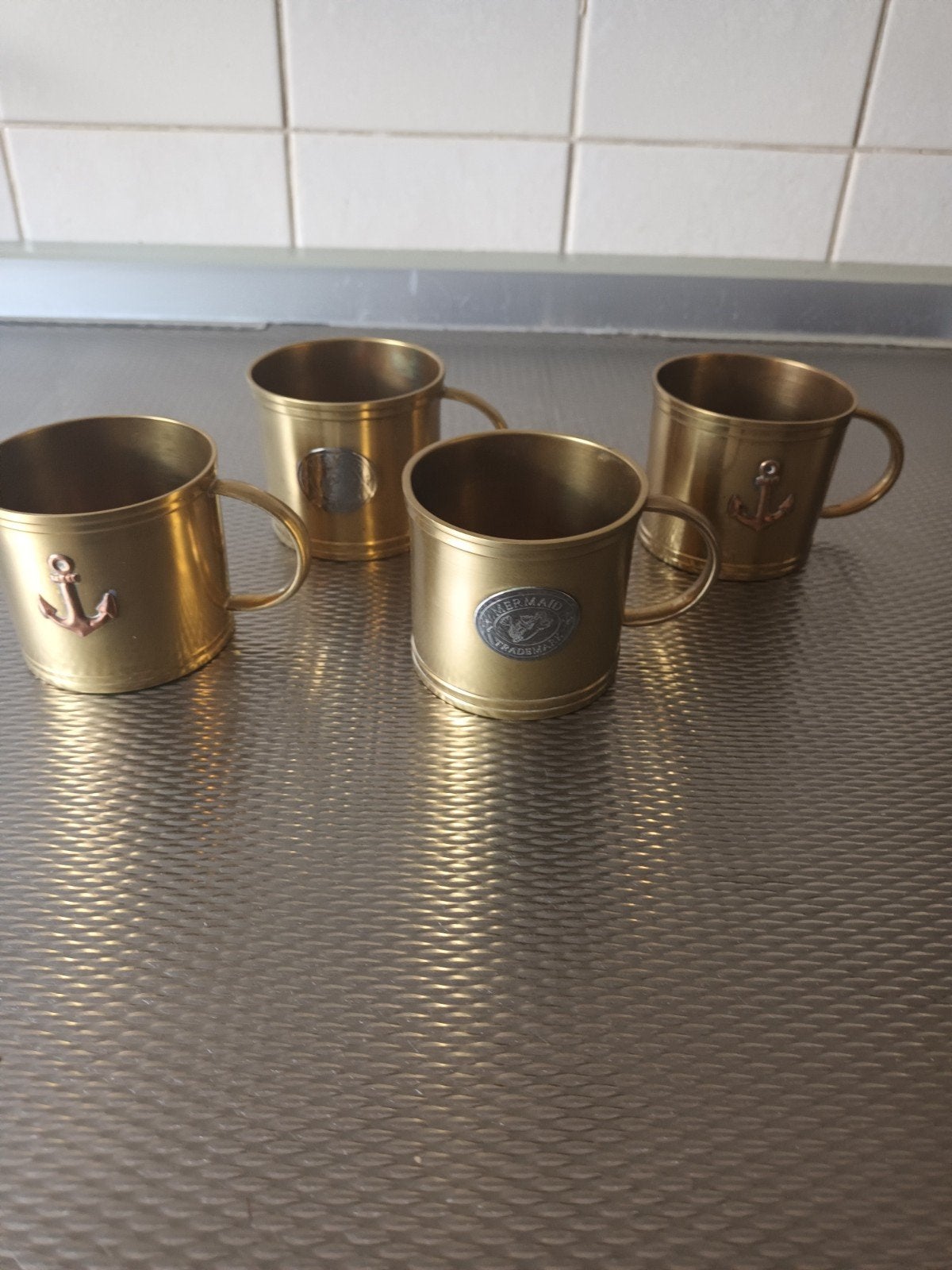 Set van 4 vintage messing bekers - Authentic Models Nautical, Ophalen of Verzenden