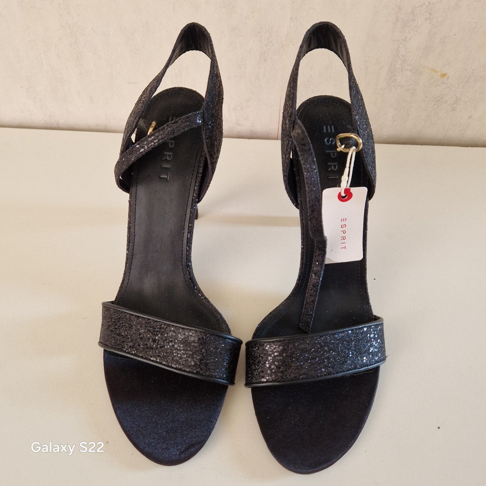 Esprit zwarte glitter sandalen met hoge hak, maat 42, Zwart, Nieuw, Ophalen of Verzenden, Schoenen met hoge hakken