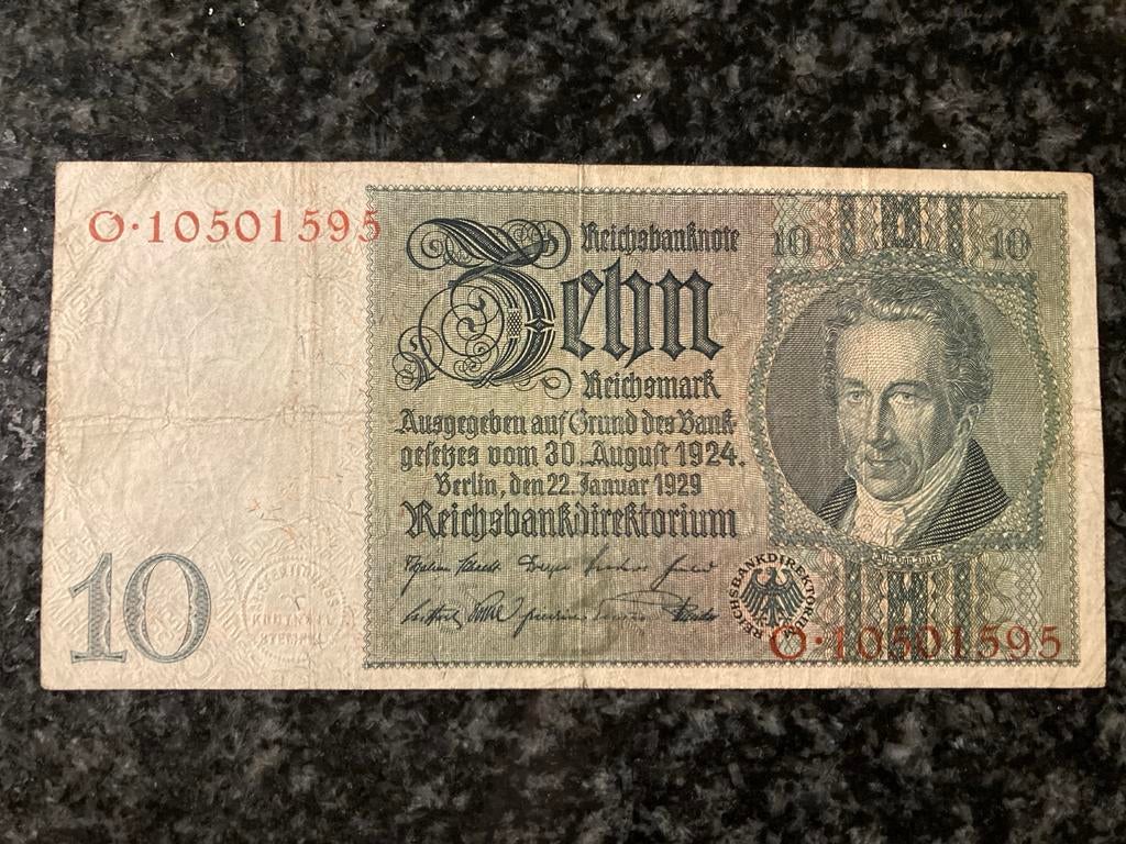 10 Reichsmark biljet uit 1929 - Duitsland, Ophalen of Verzenden, Duitsland, Los biljet
