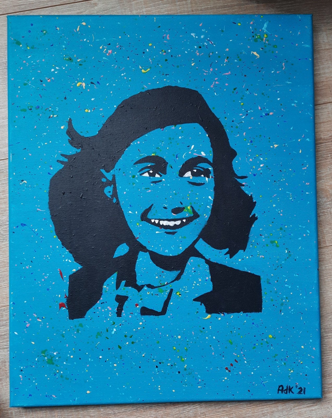 Anne Frank Portret - Acryl op doek (40x50 cm), Antiek en Kunst, Kunst | Schilderijen | Modern, Ophalen of Verzenden, Ophangklaar