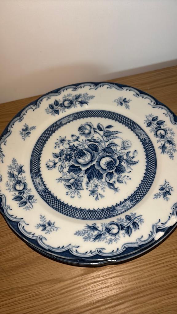 Set van 6 Blue Rose Fine China Japan borden, 22 cm, Antiek en Kunst, Antiek | Servies los, Ophalen of Verzenden