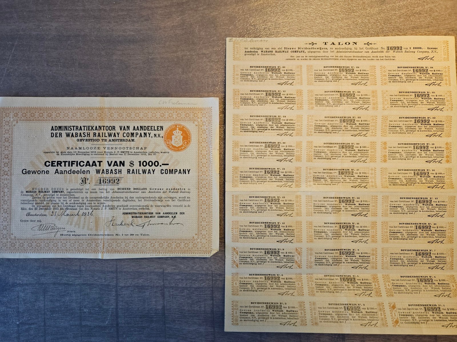 Aandeel Wabash Railway Company, Ophalen of Verzenden, 1920 tot 1950, Aandeel