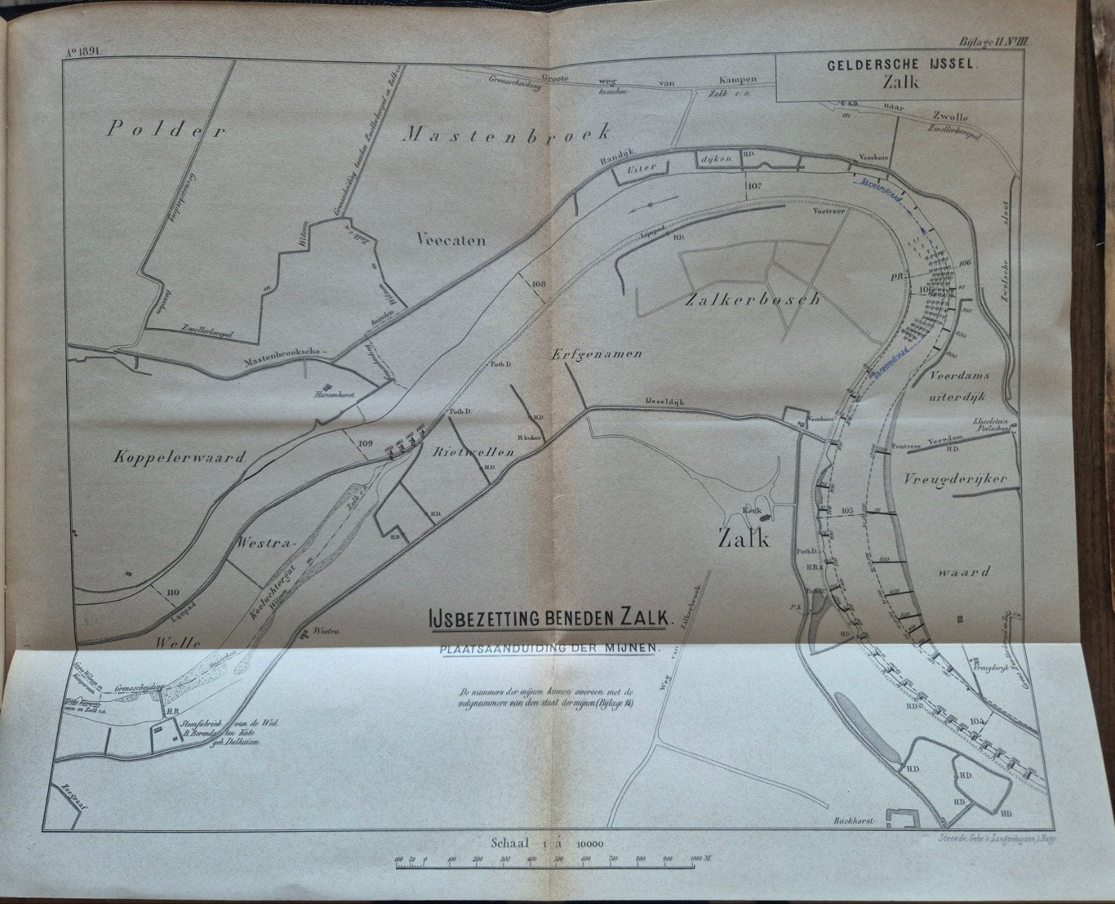 Oude kaart Gelderse IJssel Zalk - IJJSBEZETTING BENEDEN ZALK, Gelezen, Ophalen of Verzenden, Landkaart, 1800 tot 2000