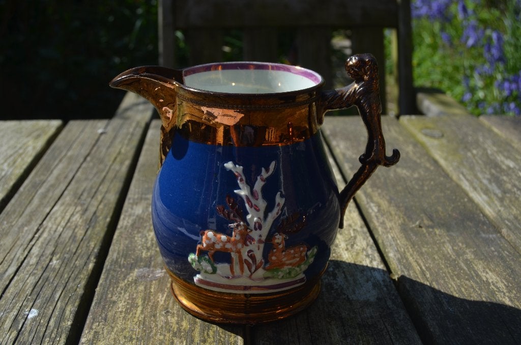 Goudsteen water/melkkan met herten Staffordshire ca. 1850, Ophalen of Verzenden