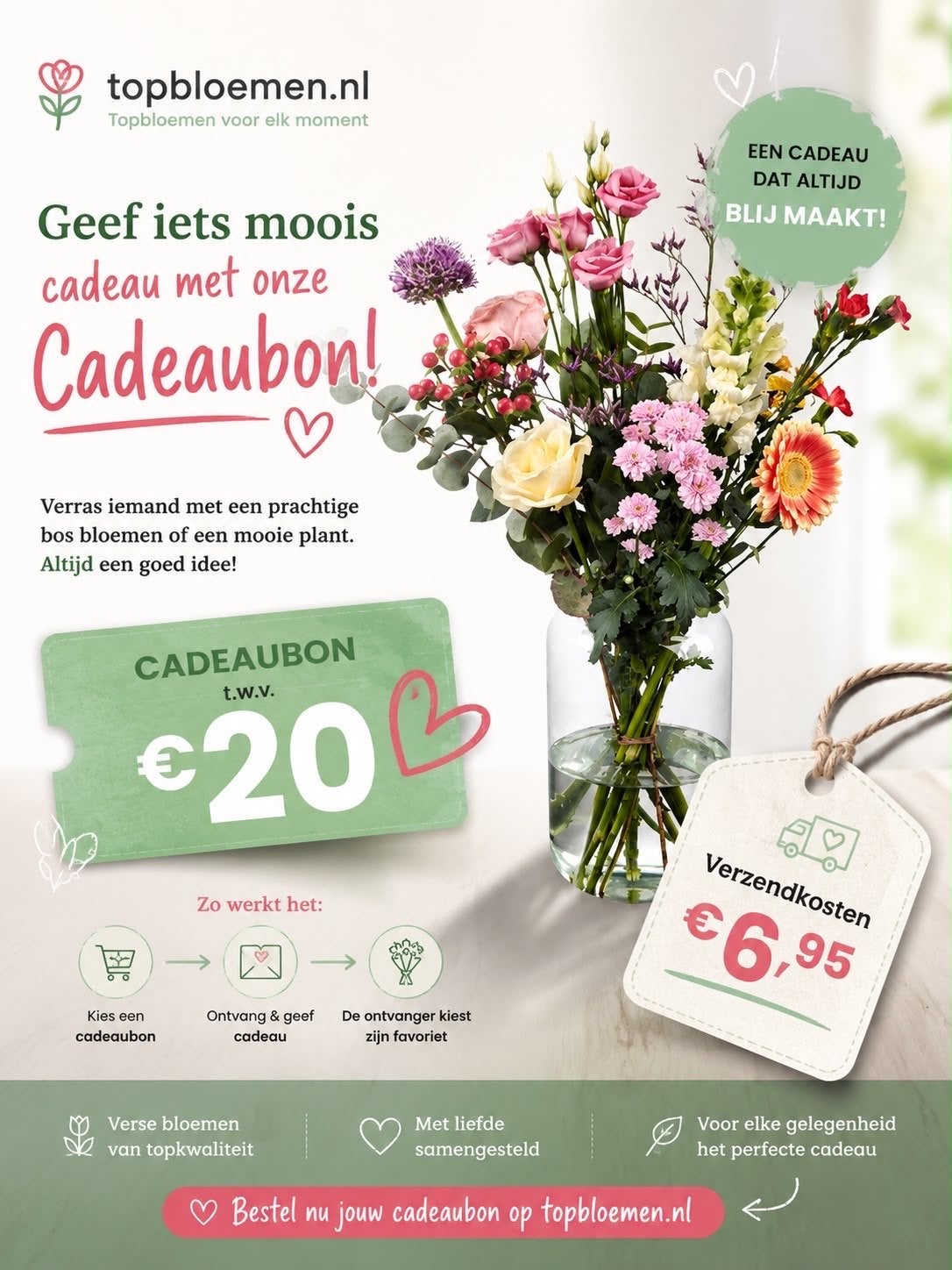Cadeaubon van topbloemen, Eén persoon, Cadeaubon