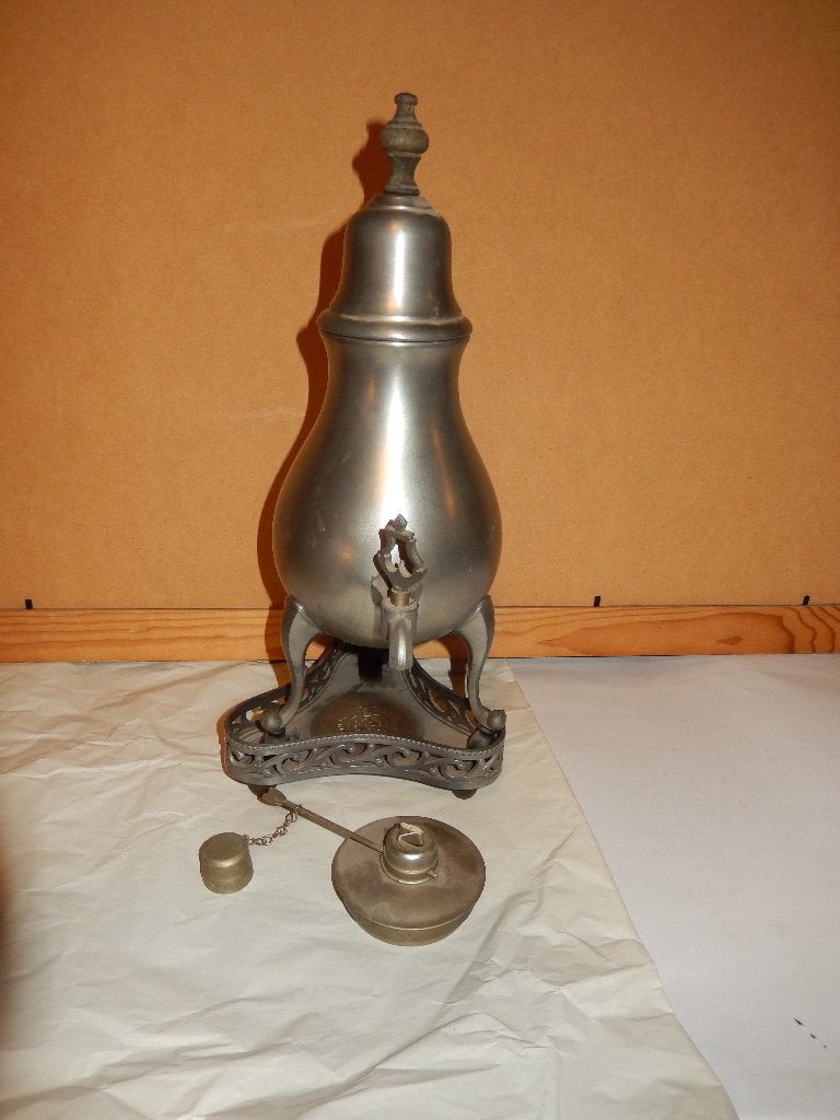 Antieke tinnen koffie- of thee percolator met brander, Ophalen of Verzenden