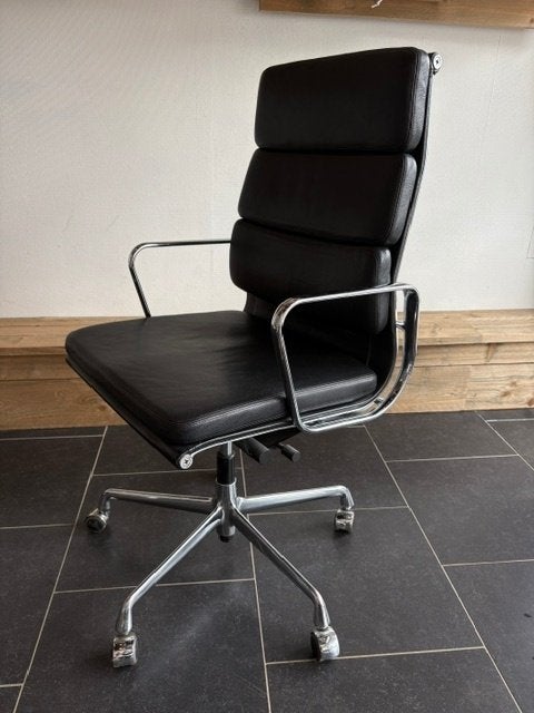 Vitra Eames EA 219 bureaustoel, chroom, zwart leder, Vitra, Bureaufiets, Zwart, Ophalen of Verzenden