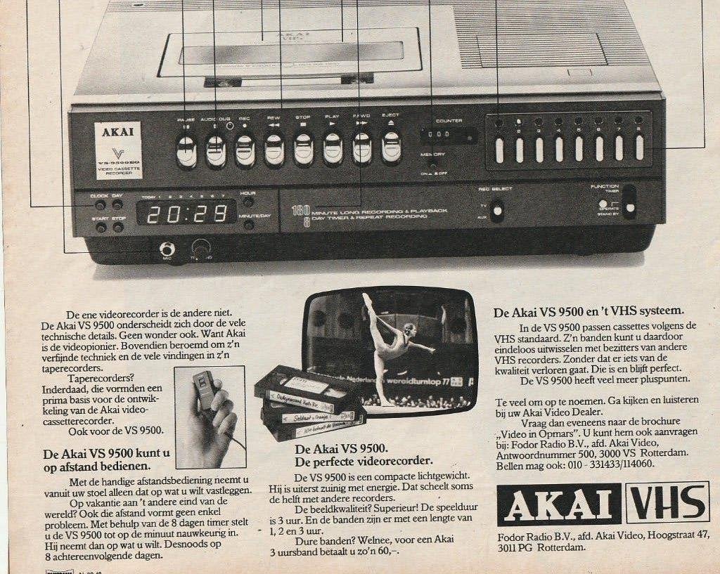 retro reclame 1979 Akai VHS VS 9500 videorecorder, Verzenden, Overige typen