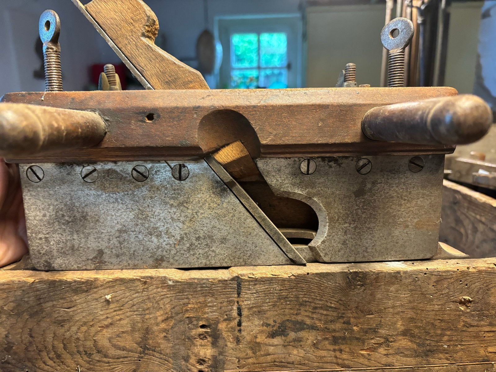 Antieke houten schaaf met metalen zool, Antiek en Kunst, Ophalen of Verzenden