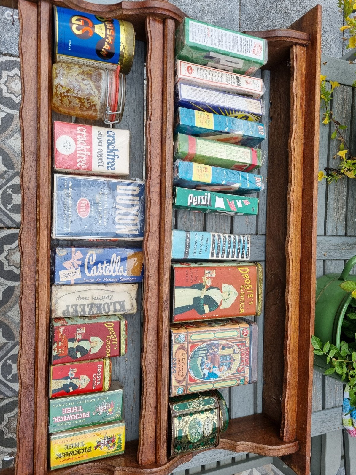 Rekje met Vintage waspoeder en Thee Blikken Collectie, Ophalen of Verzenden