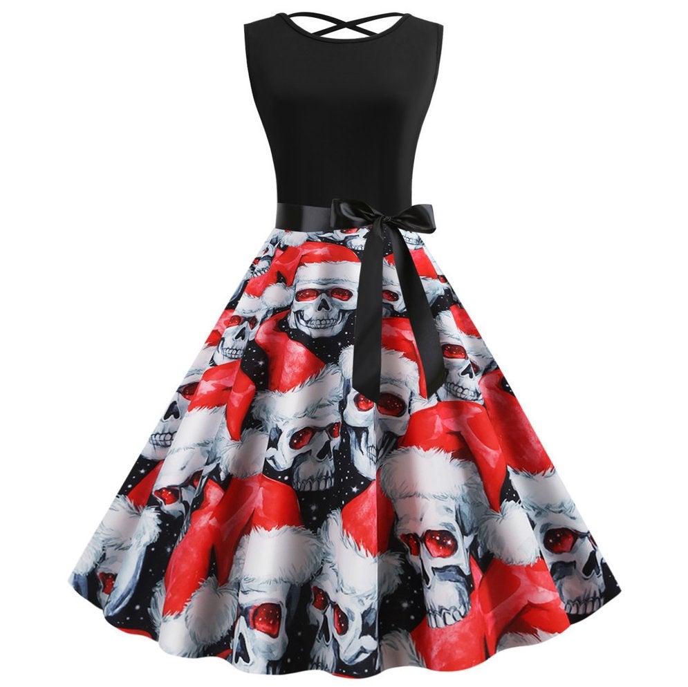 Zwarte kerst skulls jurk (doodskop halloween 34 36 38 40 42), Maat 38/40 (M), Overige kleuren, Verzenden, Nieuw