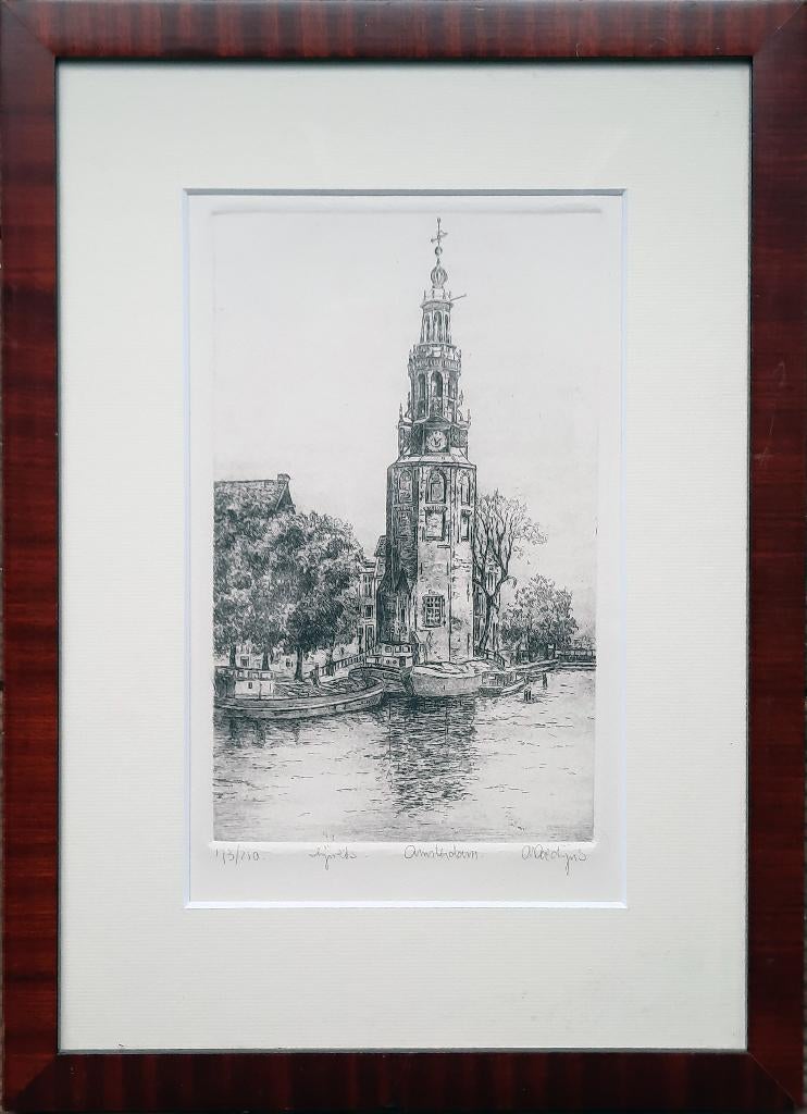 Montelbaanstoren 173/250 - Kunstenaar: Anna Doedijns, Antiek en Kunst, Ophalen, Ingelijst, Landschap, 28 cm