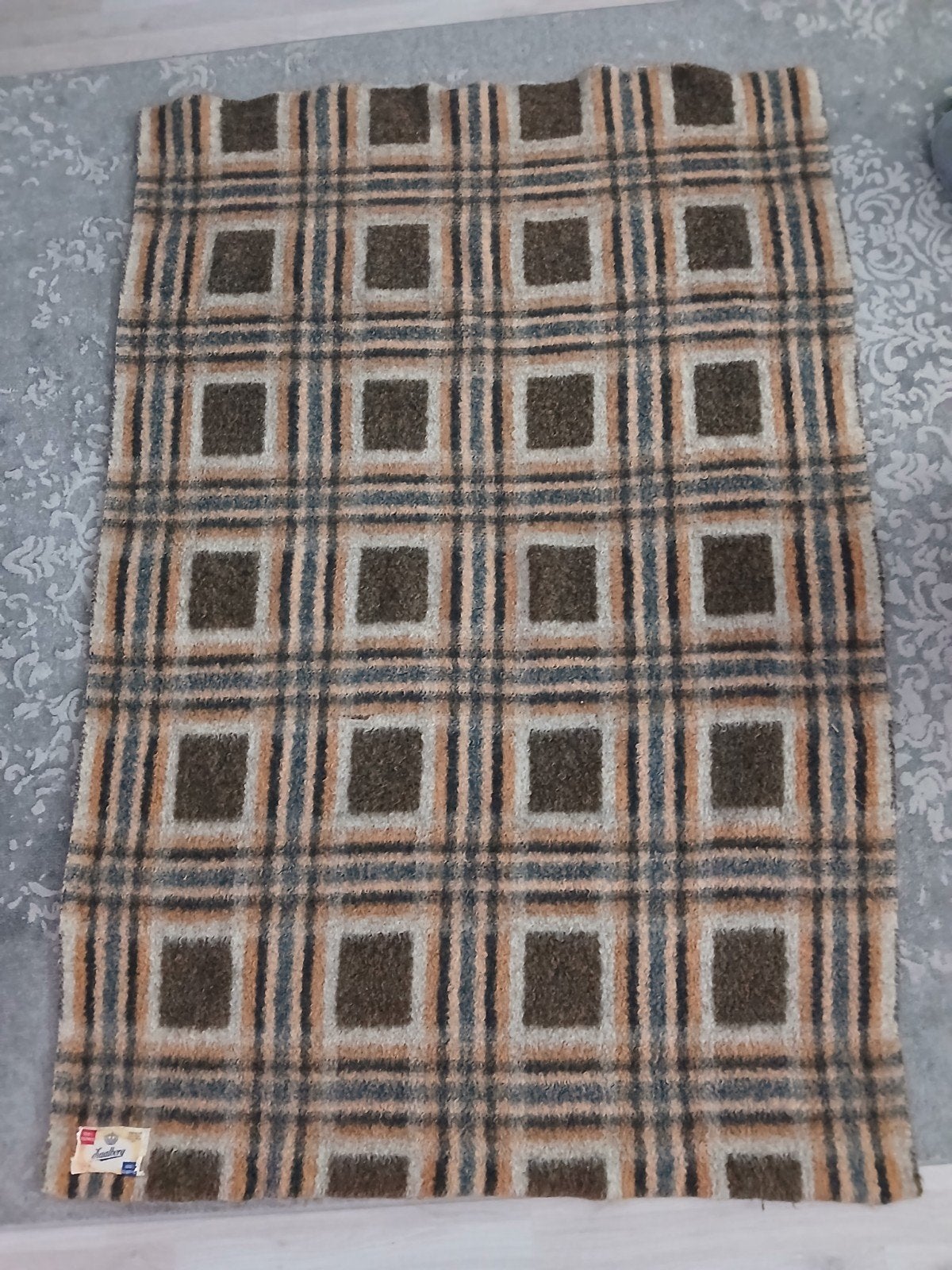 Vintage 100% wollen deken van Faalberg, geruit patroon, Gebruikt, 100 tot 150 cm, Ophalen of Verzenden, Grijs