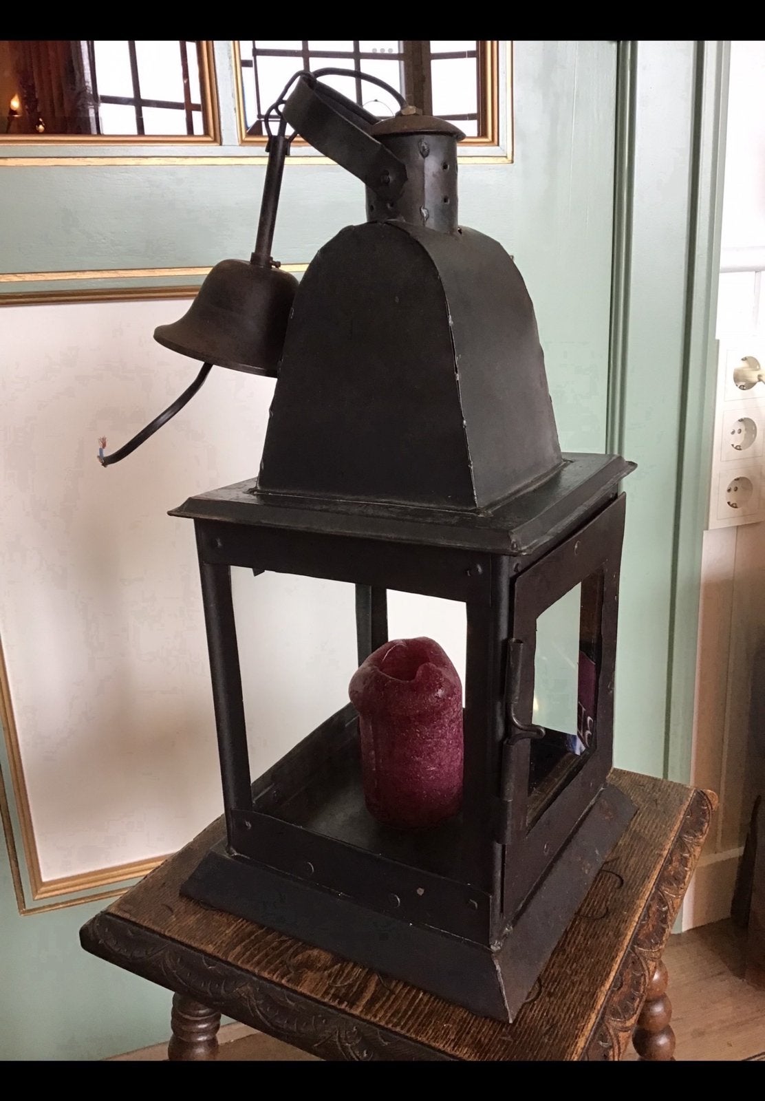 Electrische hanglamp fitting lantaarn windlicht metaal kaars, Ophalen of Verzenden