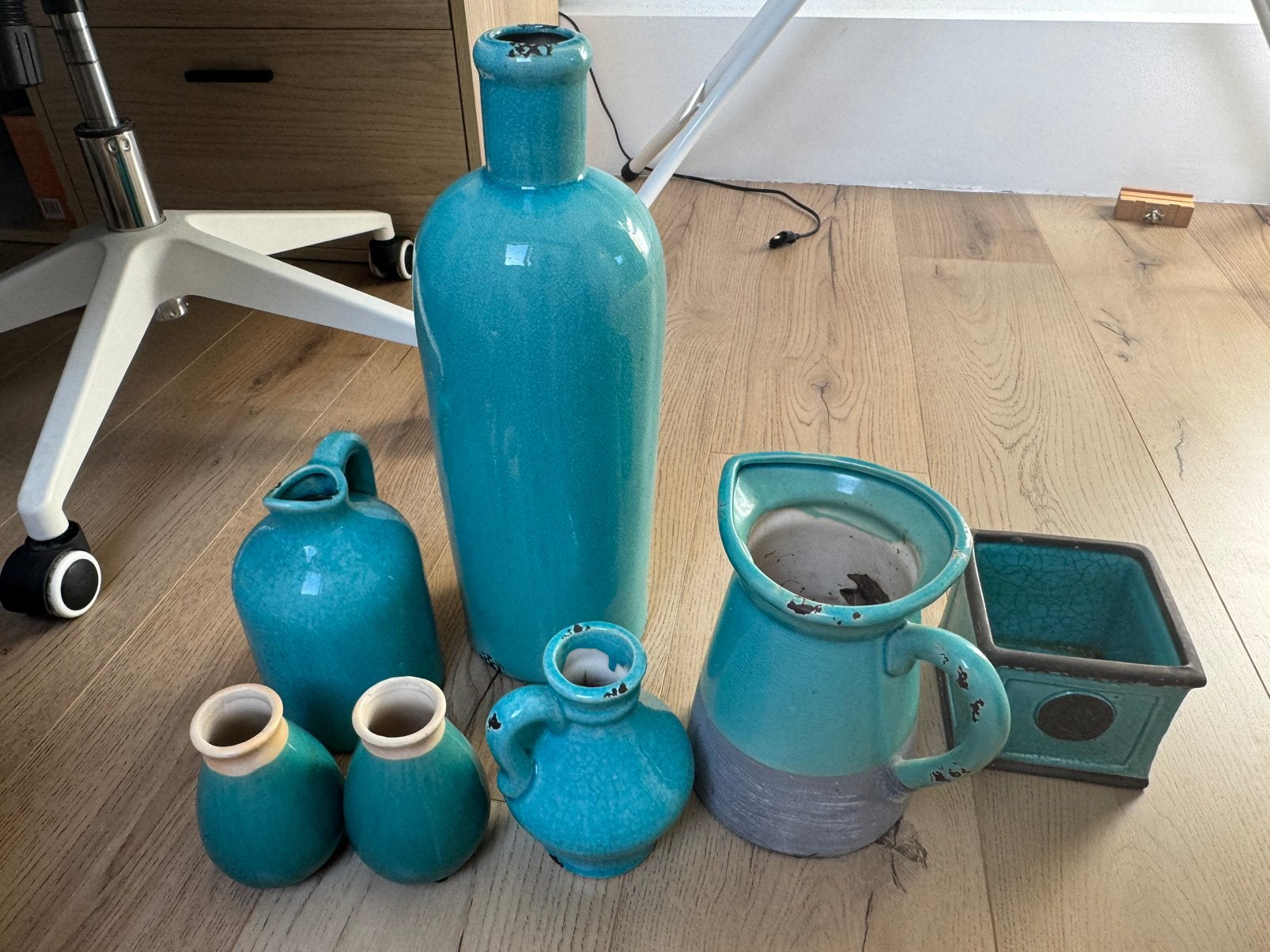 Turqiouse vazen en decoratie, Huis en Inrichting, Woonaccessoires | Vazen, Ophalen, Zo goed als nieuw