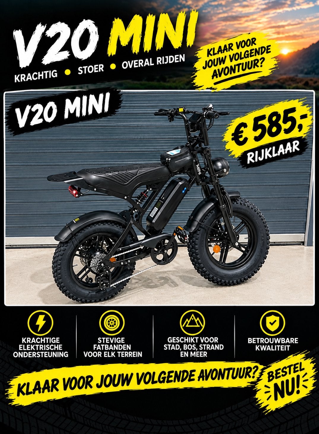 V20 Mini E-bike Fatbike - Rijklaar, Bluetooth, Gashendel