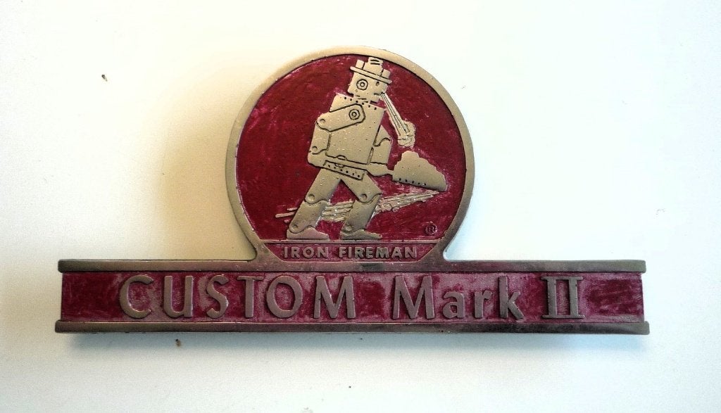 Oud oven embleem vintage 1940 "Iron Fireman Custom Mark II", Verzamelen, Ophalen of Verzenden, Gebruikt, Overige typen