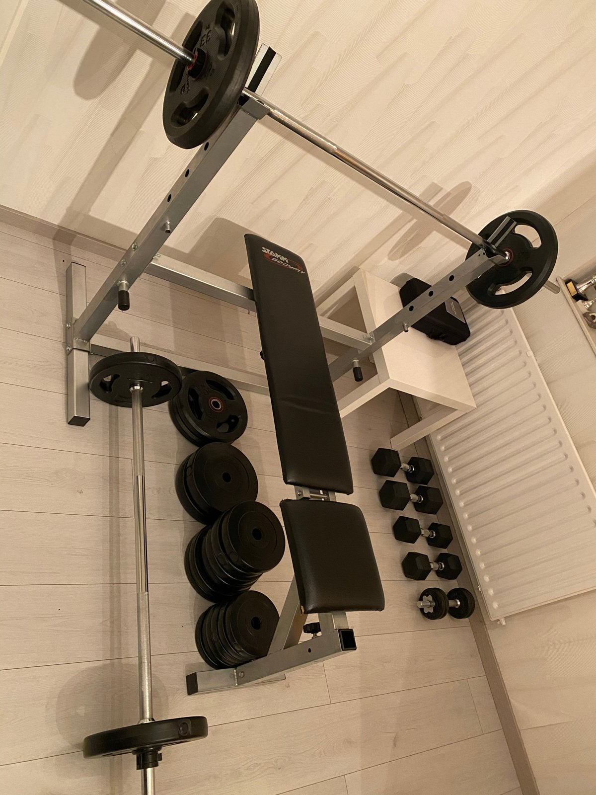 Uitgebreide fitness set: Halters, stangen, pull-up bar, Ophalen, Armen, Zo goed als nieuw, Halterset