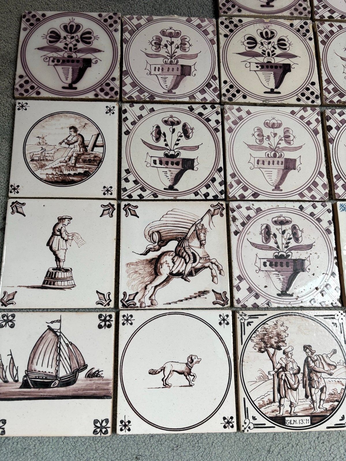 Antieke  mangaan tegels. Tegels met Diverse Afbeeldingen, Antiek en Kunst, Antiek | Wandborden en Tegels, Ophalen of Verzenden