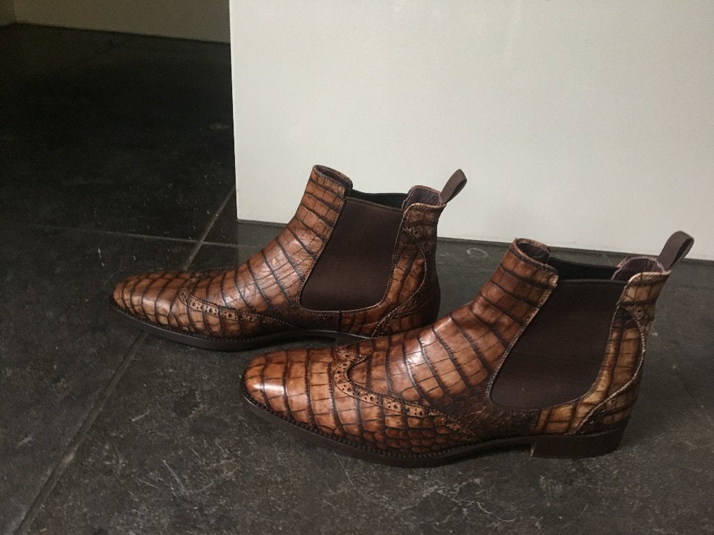 Gianfranco Lattanzi chelsea boots croco 41, Bruin, Gianfranco Lattanzi, Boots, Ophalen of Verzenden