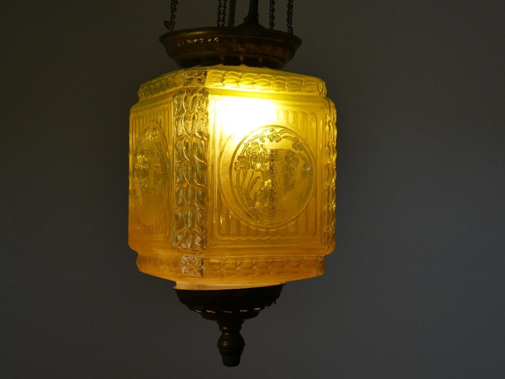 Art Nouveau Jugendstil hanglamp hangkandelaar lamp portret, Ophalen of Verzenden
