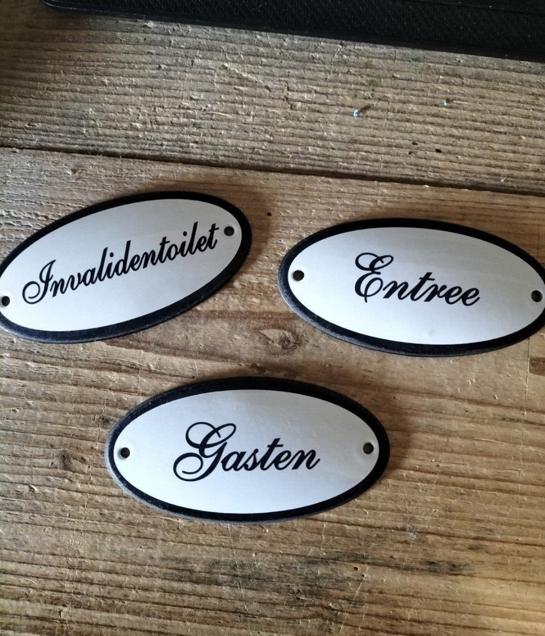 3 mooie emaille bordjes , voor horeca  zie foto, Ophalen of Verzenden