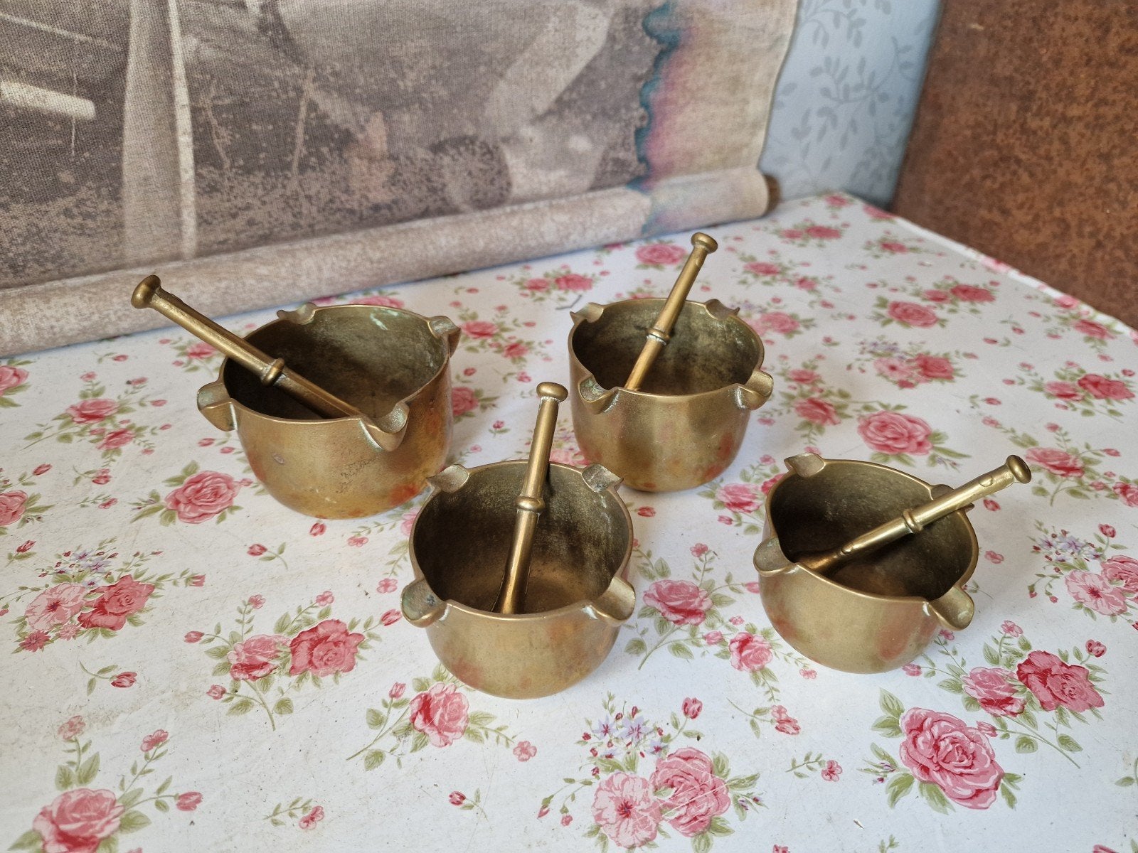 Oud messing vijzel setje, Antiek en Kunst, Ophalen of Verzenden