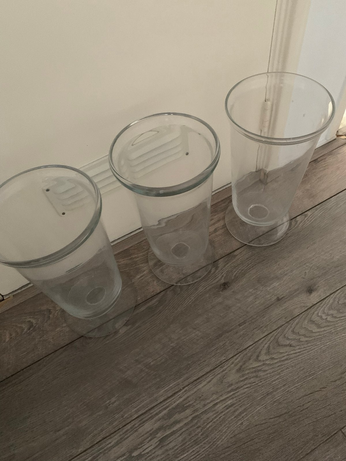 Set van 3 glazen vazen/windlichten, Ophalen of Verzenden