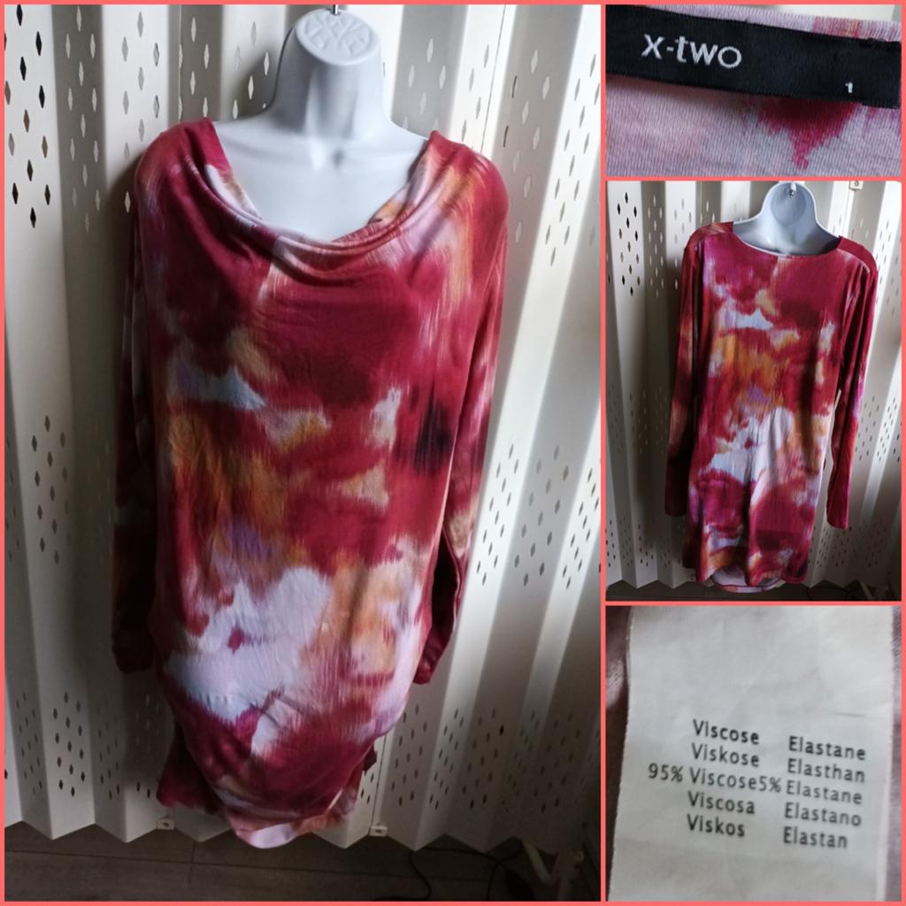 X-TWO rode tie-dye longsleeve jurk viscose stretch XL, Kleding | Dames, Jurken, X-Two, Maat 46/48 (XL) of groter, Ophalen of Verzenden