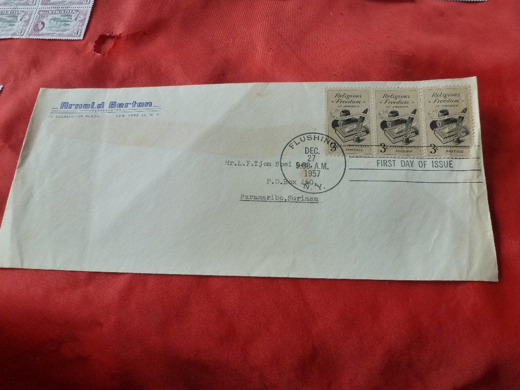 Postzegels - USA - first day issue 1957 religious freedom, Postzegels en Munten, Postzegels | Eerstedagenveloppen, Ophalen of Verzenden