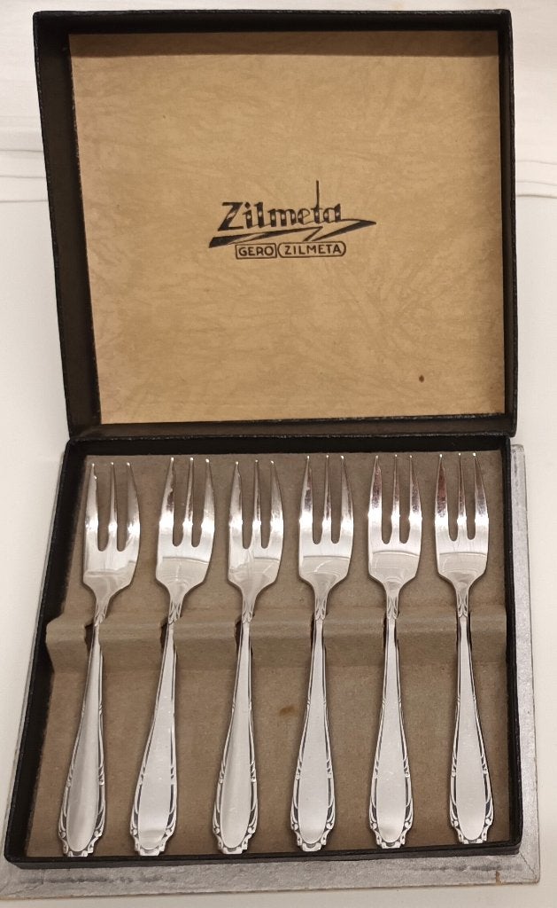 Een set van 6 Gero zilmeta gebaksvorkjes, Antiek en Kunst, Ophalen of Verzenden
