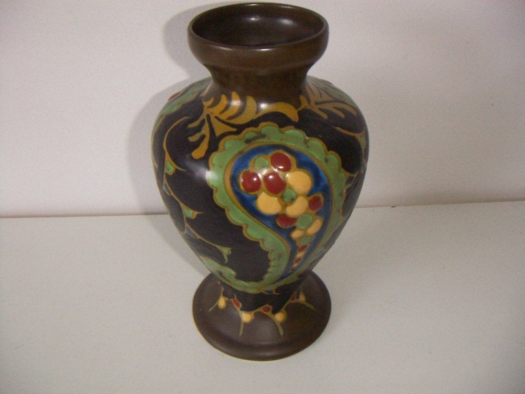 Zuid Holland Gouda plateel keramiek vaas jr1924. Dec. Marang, Ophalen of Verzenden