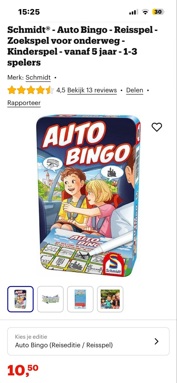 Schmidt Auto Bingo Reisspel - Compleet, Een of twee spelers, Ophalen, Gebruikt, Reisspel