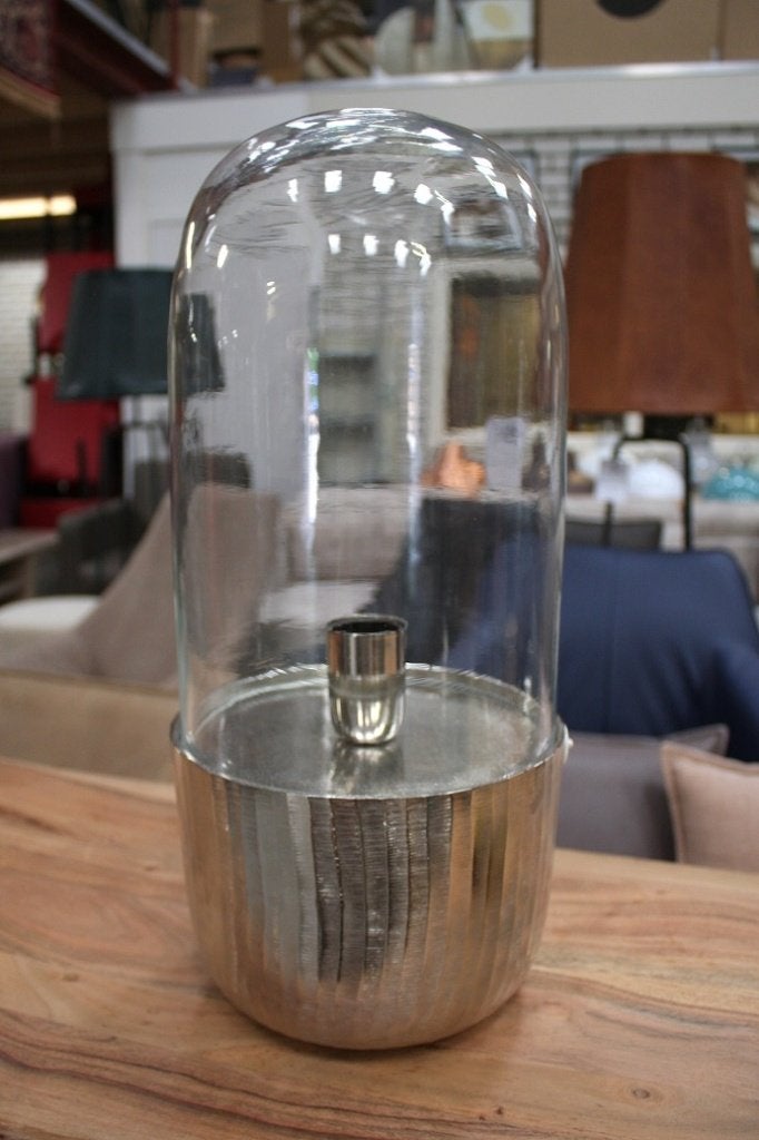 Tafellamp Kalema metaal nikkel glas stolp Light & Living, Met schakelaar, Zo goed als nieuw, Glas, E27 (groot)