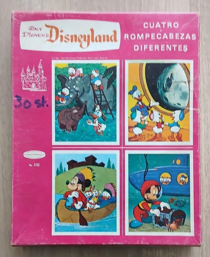 Disneyland puzzels. 4-in-een legpuzzelset. 1965., Ophalen of Verzenden, Mickey Mouse, Gebruikt, Overige typen