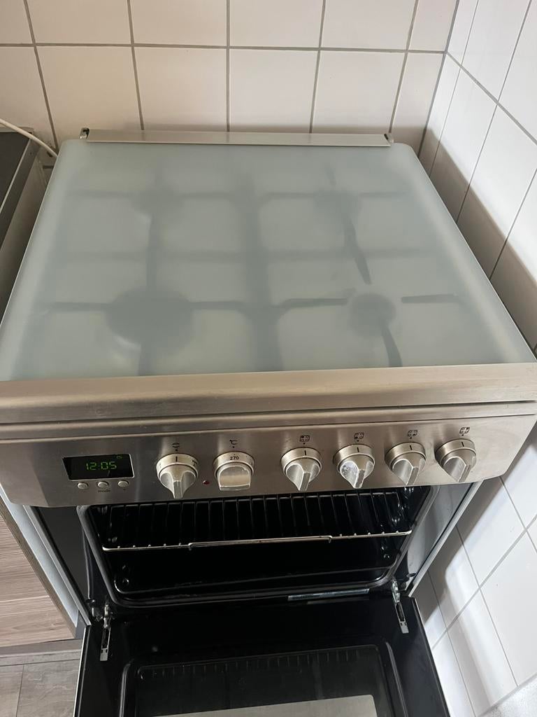 Rvs gasfornuis, Witgoed en Apparatuur, Fornuizen, Gebruikt, Vrijstaand, Gas, 4 kookzones, 85 tot 90 cm, 60 cm of meer, Ophalen