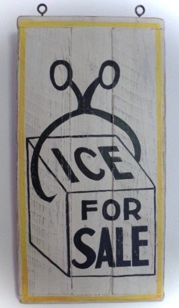 Vintage houten reclamebord / antiek / ijs / Ice for Sale, Zo goed als nieuw, B6, Reclamebord, Handgemaakt